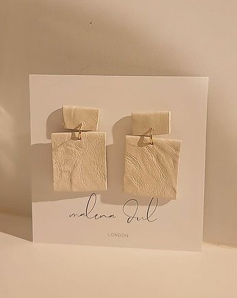 Kolczyki RAW MINI skórzane kolczyki geometryczne ivory ecru skóra, Malena Dul