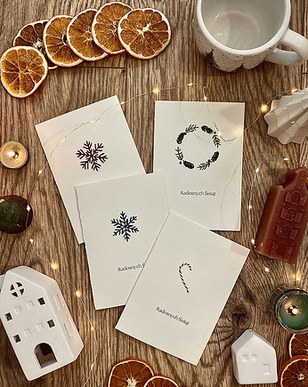 Haftowane kartki świąteczne Bożonarodzeniowe - zestaw 4 szt, SewNSpray