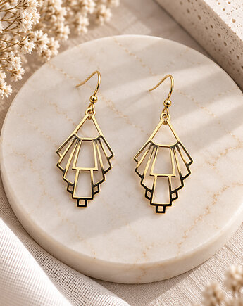 Eleganckie ażurowe kolczyki pozłacane ART DECO, Anemon Atelier