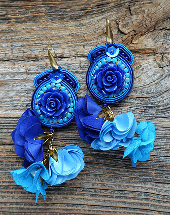 Koktajlowe  kolczyki soutache- kobaltowo turkusowe, Mró Soutache
