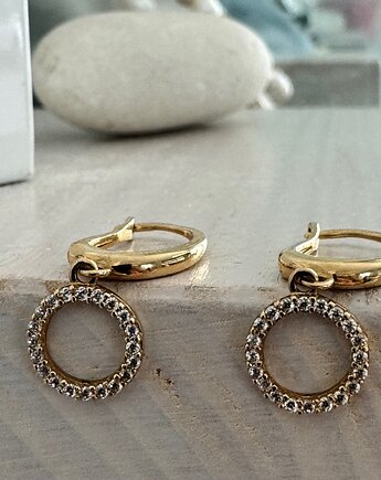 Złote Kolczyki 585 Wiszące Koła z Cyrkoniami , Ade Art