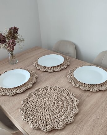 Komplet szydełkowych podkładek ze sznurka 4szt. - 30cm, MISZ MASZ Dorota Tyszko