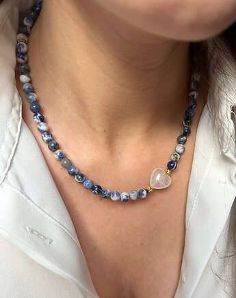 Naszyjnik niebieski Sodalit z Sercem Kryształ Górski, Lajka