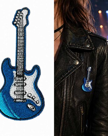 Naszywka naprasowanka GITARA ELEKTRYCZNA NIEBIESKA termo haft 4x9,6cm, Wyszywane