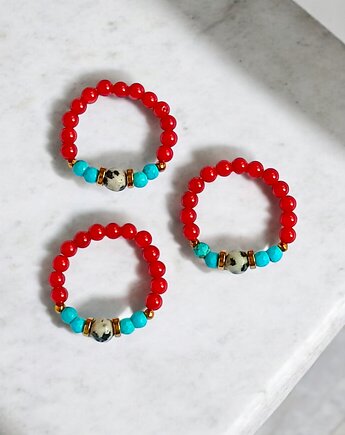 Pierścionek : INDIA : koral, jaspis, magnezyt, hematyt, kaktusia