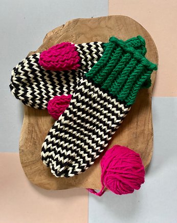 Rękawiczki jednopalczaste z wełny merino mix zielony, HisOutfit