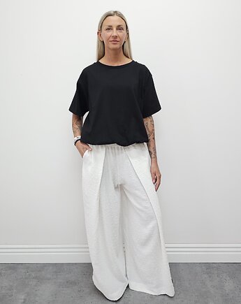Tkaninowe spodnie boucle z zakładkami - Cream, Ablush