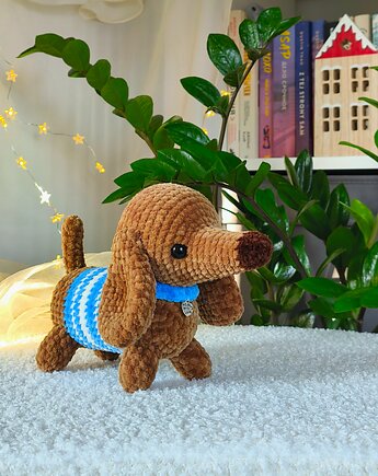 Maskotka jamniczek, Piesek pluszowy, Prezent dla dziecka, EcoToysByNastya