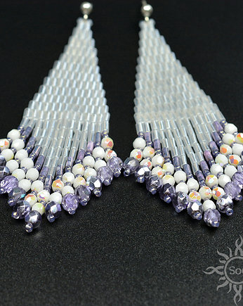 Meringo, białofioletowe "indiańskie" kolczyki, beading, Sol