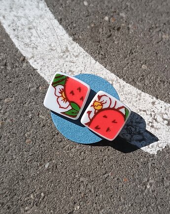Kolczyki ceramiczne w truskawki, biżuteria z talerzy
