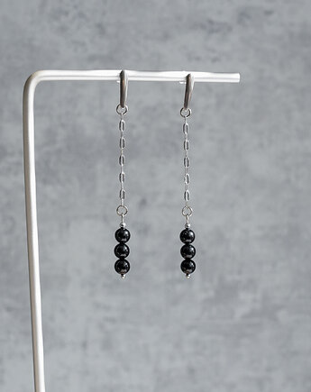 Długie stalowe kolczyki z onyksem, AT NOON