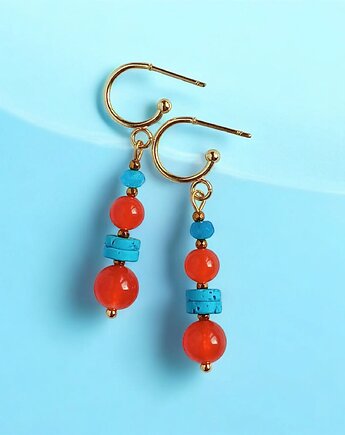 Kolczyki SUMMER collection : 5cm : turkusowo -pomarańczowe, kaktusia
