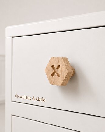 Drewniane gałki do mebli, z litego drewna, dąb, śrubki wzór 2, Drewniane dodatki