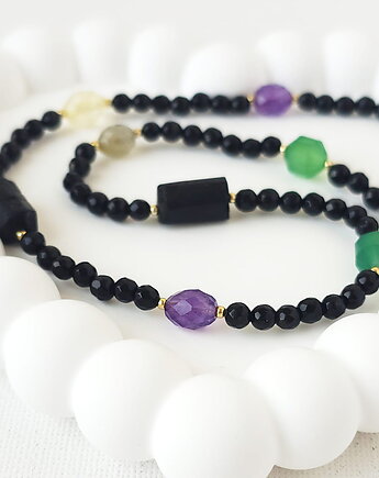 Naszyjnik z kamieni naturalnych: spinel, turmalin, agat, cytryn, labradoryt,, MYNESS