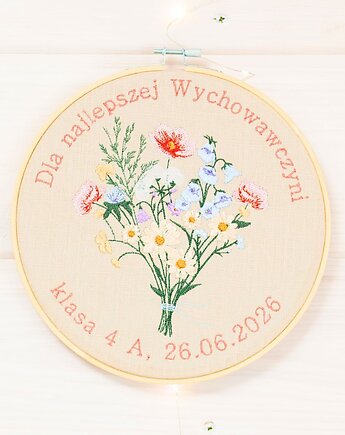 Podziękowania dla nauczyciela, indywidualna dedykacja, haft w tamborku, Plasun