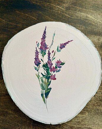 Ręcznie malowany obrazek na plastrze drewna  "Wrzos", ReinerArt