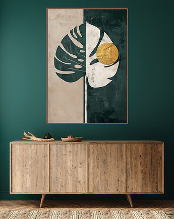 Liście monstery - Plakat, druk - Chiński Orient, Harmonia Zen, Wabi Sabi #135, Black Sapphire Art