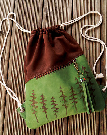 Plecak WOREK skóra naturalna zamszowa zieleń brąz CHOINECZKI, czajkaczajka