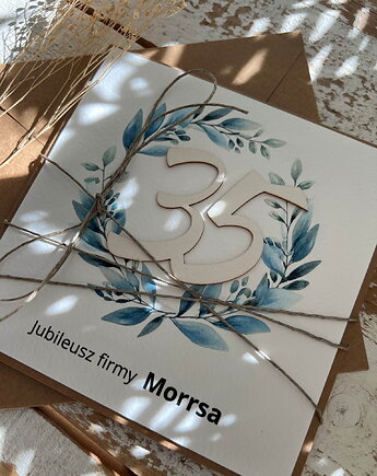 Ręcznie robiona kartka na 35 jubileusz firmy z personalizacją (35-lecie dział, sorte