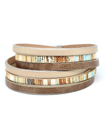 Bransoletka rzemienie Fun beżowo-złota, Kociokwik Jewelry