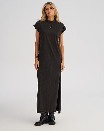 T-shirtowa sukienka maxi z efektem sprania czarna, HARP TEAM