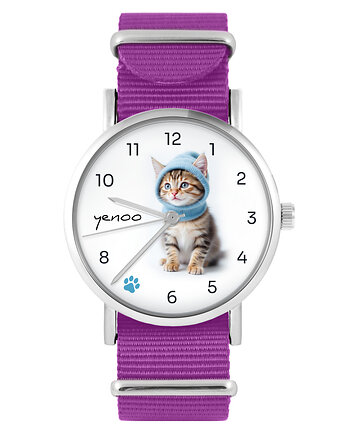 Zegarek - Kotek - amarant, nylonowy, yenoo