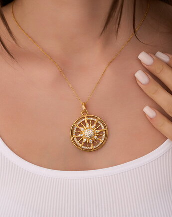 Naszyjnik "Sun" z dużą zawieszką z cyrkoniami- srebro 925 pozłacane, Coccola JEWELLERY