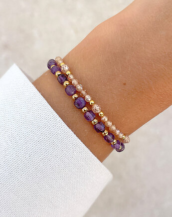 Bransoletki na gumce - cyrkonia szampańska, ametyst, Bring Biżuteria