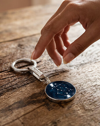 Gemini - konstelacja bliźniąt,  stalowy brelok + box