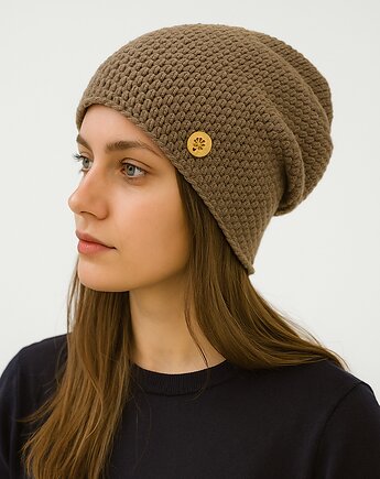 Czapka całoroczna przejściowa cienka bawełna s/m unisex brązowa, splotomaniaa