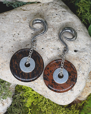 Ciężarki do uszu / obsydian donut / taper, Metal Earth Jewelry