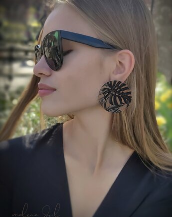 Duze kolczyki  koła BIG SUN  skóra naturalna czarne beżowe szare botaniczne, Malena Dul