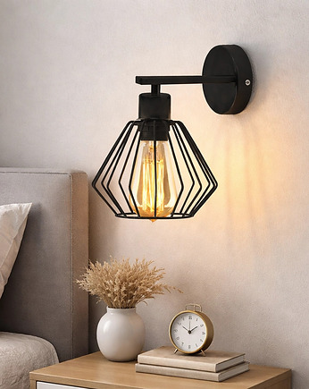 Czarny kinkiet do przedpokoju CORK LOFT z drucianym kloszem, lampy loftowe LYSNE LOFT