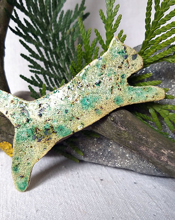 Zielony kot raku - ceramiczny rustykalny magnes, Bea Fine Arts