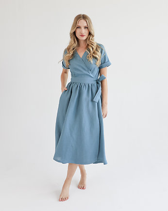 Lniana Sukienka JASMINE DUSTY BLUE, so linen!