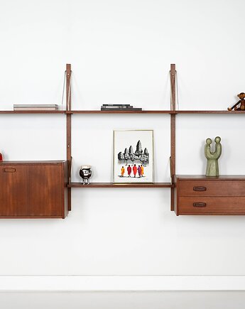 Regał systemowy tekowy, duński design, lata 60, produkcja: Dania, Przetwory design