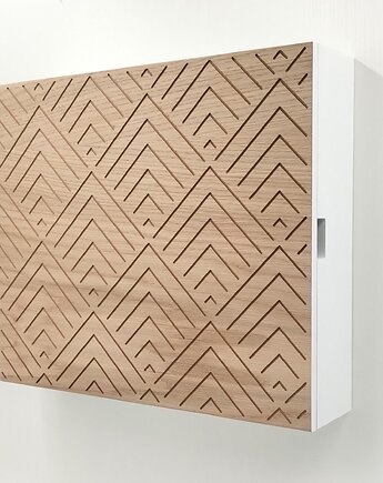 Duża skrzynka na klucze, wzór, biała + dąb, 12 haczyków, Silva Drewniane Dekoracje