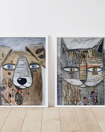 Zestaw 2 plakatów  - pies i kot, Gabriela Krawczyk
