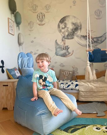 Pufa siedzisko Funny Bunny VELVET- Niebieska, The Brooklyn Kids