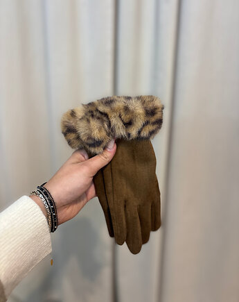 Rękawiczki zamszowe Leopardo Cioccolato, SOLO moda