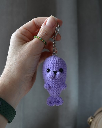 Brelok foka fioletowa, Brelok foczka pluszowa, Breloczek dla dziecka, EcoToysByNastya