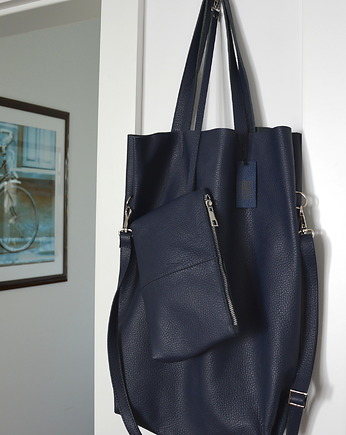 LINN - minimalistyczna torebka skórzana + etui - GRANATOWA, BAGS 4 JOY