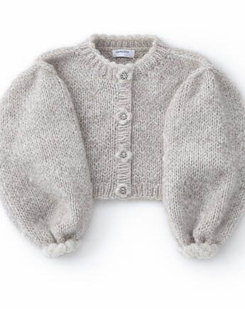 Kardigan Fleur marcepan kwiaty koronki falbanki ozdobne guziki, GANGSTA KNIT