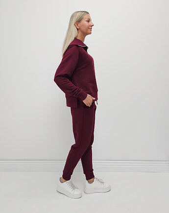 Anisa minimalistyczny lekko dopasowany komplet spodnie i bluza - Cherry, Ablush