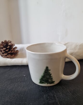 Kubek ceramiczny ręcznie malowany CHOINKI, krusz art