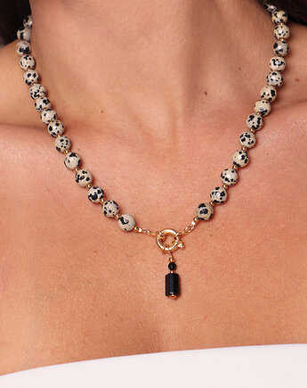 Naszyjnik kamieni naturalnych jaspis dalmatyński z turmalinem, Bring Biżuteria