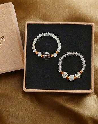 Zestaw pierścionków : DOBROBYT - cytryn, kwarc dymny, kryształ górski, kaktusia