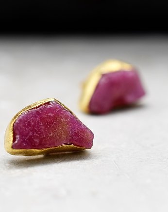 Srebrne kolczyki pozłacane18k złotem z rubinem, MadamLili