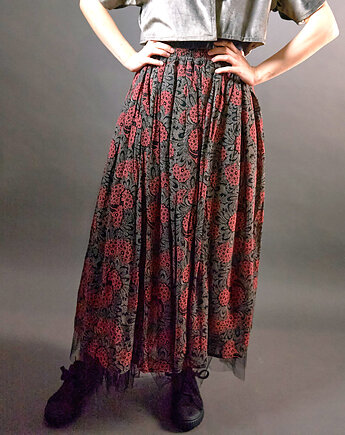 Wzorzysta spódnica z żorżety podbita czarnym tiulem, soie star