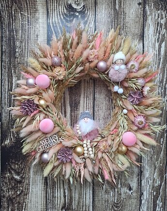 Bożonarodzeniowy wieniec, wianek świąteczny w różu, #S2, 45 cm, Homeliness Art Decor